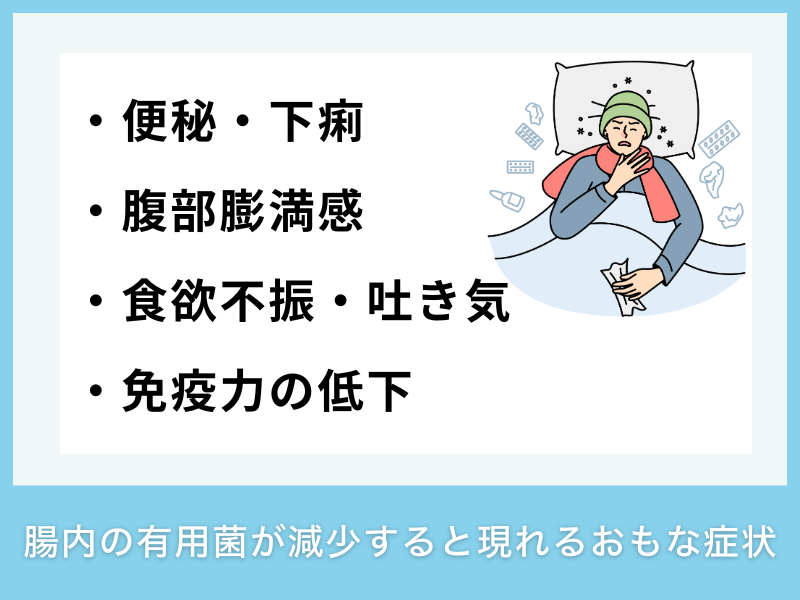 腸内の有用菌が減少すると現れるおもな症状