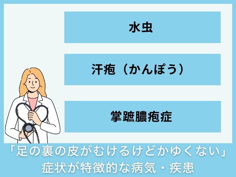 「足の裏の皮がむけるけどかゆくない」症状の特徴的な病気・疾患