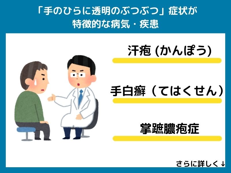 「手のひらに透明のぶつぶつ」症状が特徴的な病気・疾患