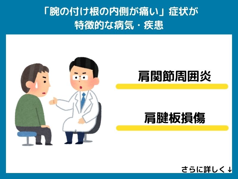 「腕の付け根の内側が痛い」症状が特徴的な病気・疾患