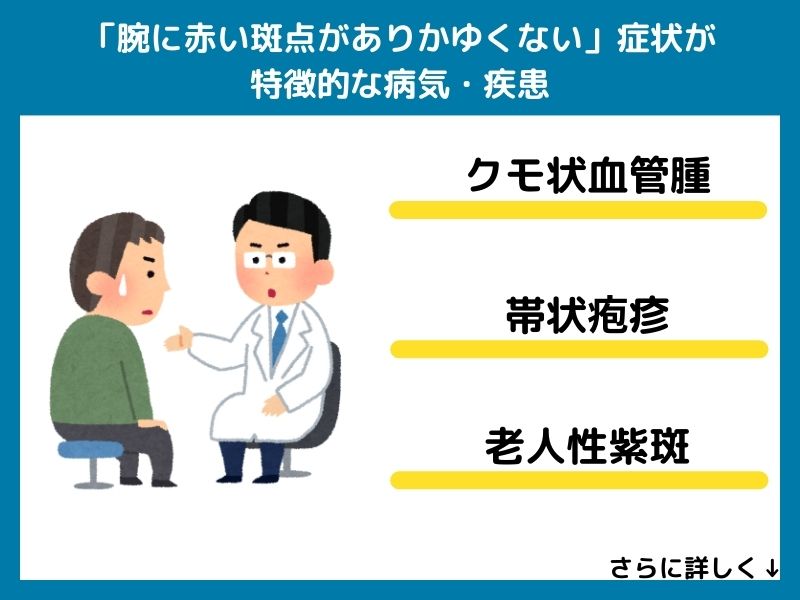 「腕に赤い斑点がありかゆくない」症状が特徴的な病気・疾患