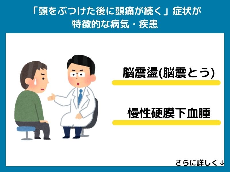 「頭をぶつけた後に頭痛が続く」症状が特徴的な病気・疾患