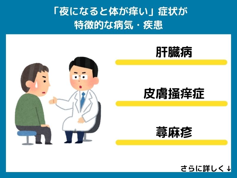 「夜になると体が痒い」症状が特徴的な病気・疾患