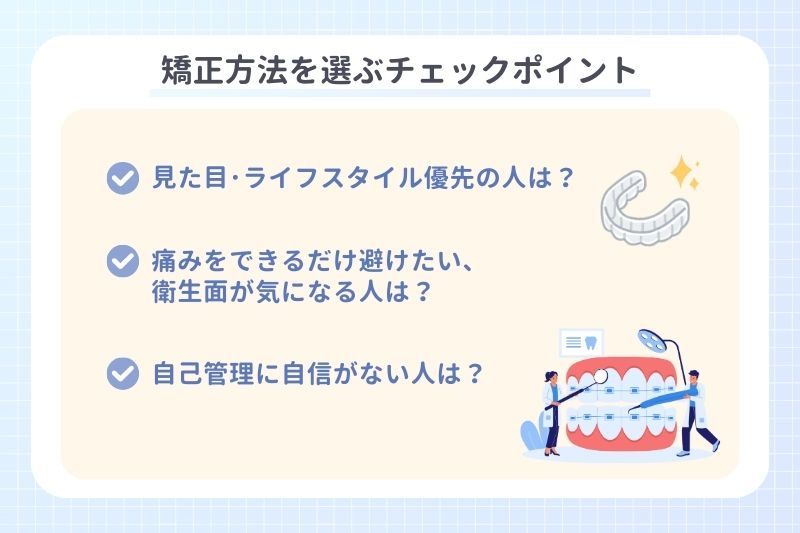 矯正方法を選ぶチェックポイント