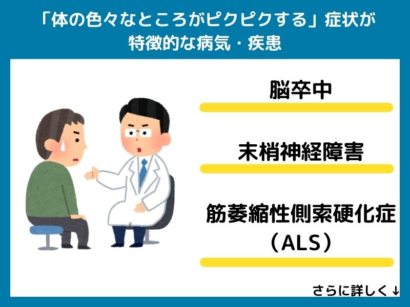「体の色々なところがピクピクする」症状が特徴的な病気・疾患