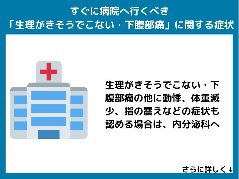 すぐに病院へ行くべき「生理がきそうでこない・下腹部痛」に関する症状