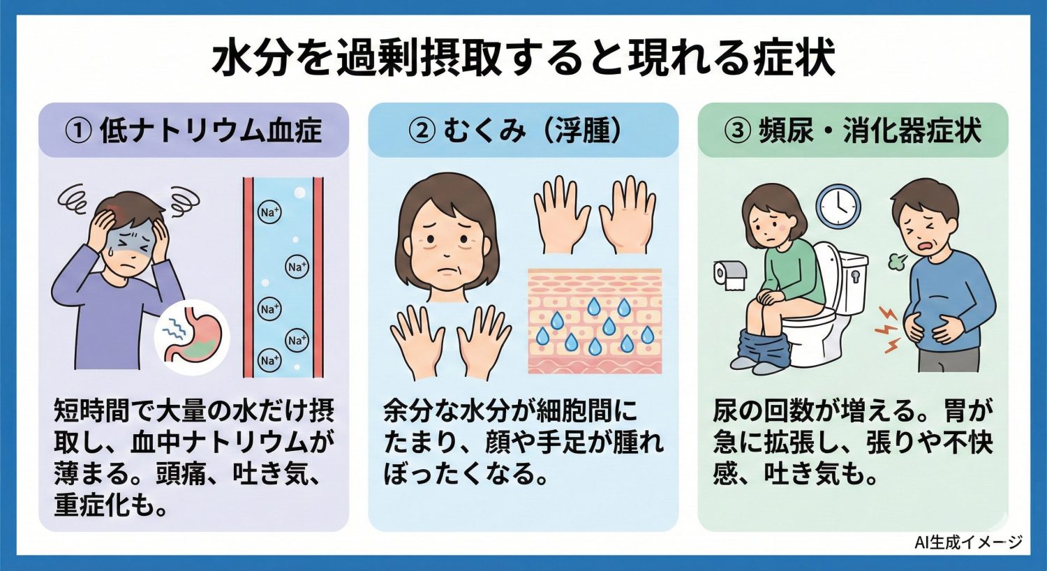 水分を過剰摂取すると現れる症状