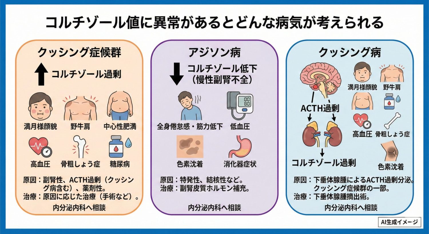 コルチゾール値に異常があるとどんな病気が考えられる