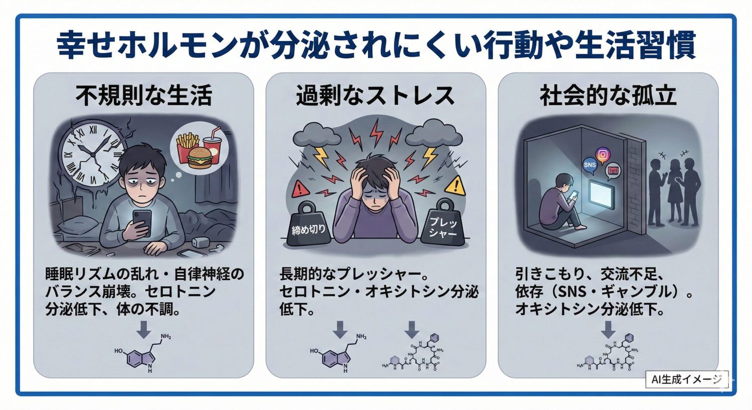 幸せホルモンが分泌されにくい行動や生活習慣