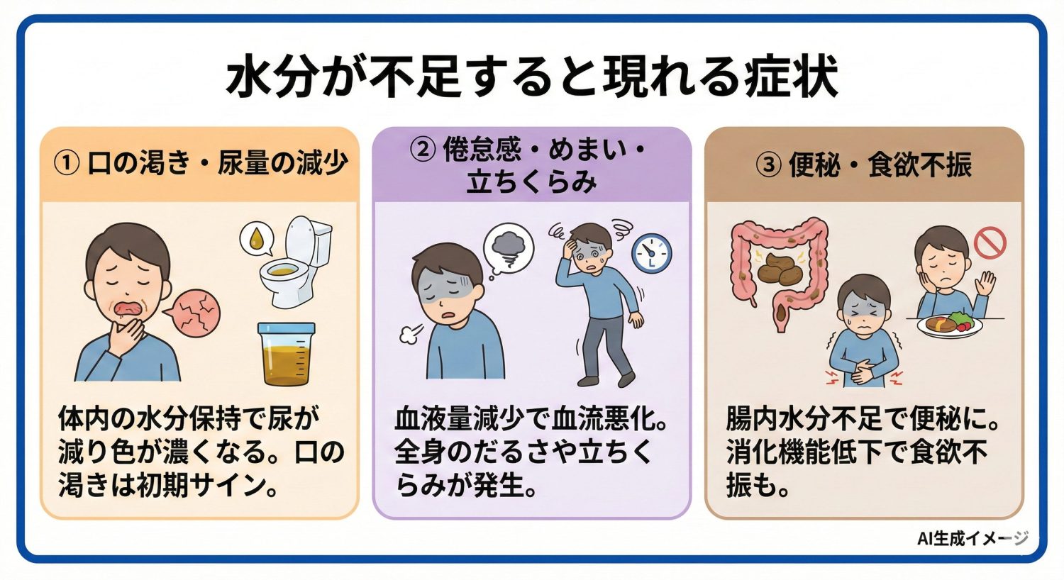 水分が不足すると現れる症状