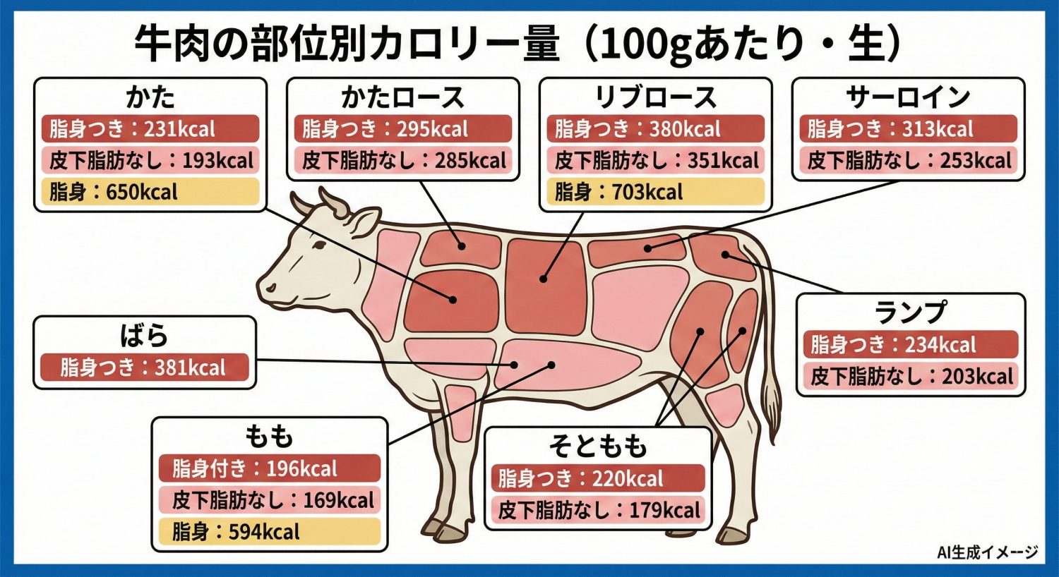 牛肉の部位ごとのカロリー量は?