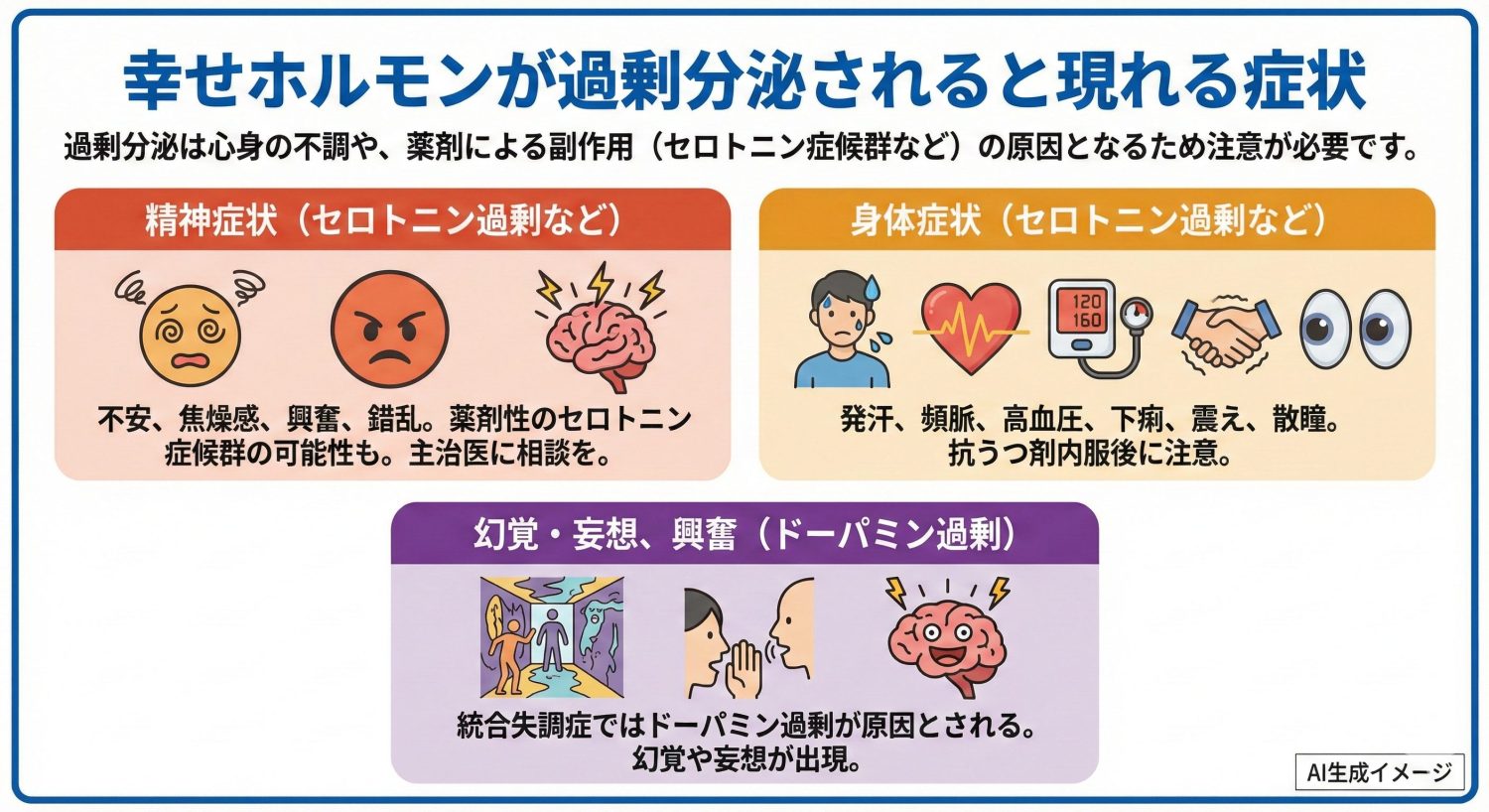 幸せホルモンが過剰分泌されると現れる症状