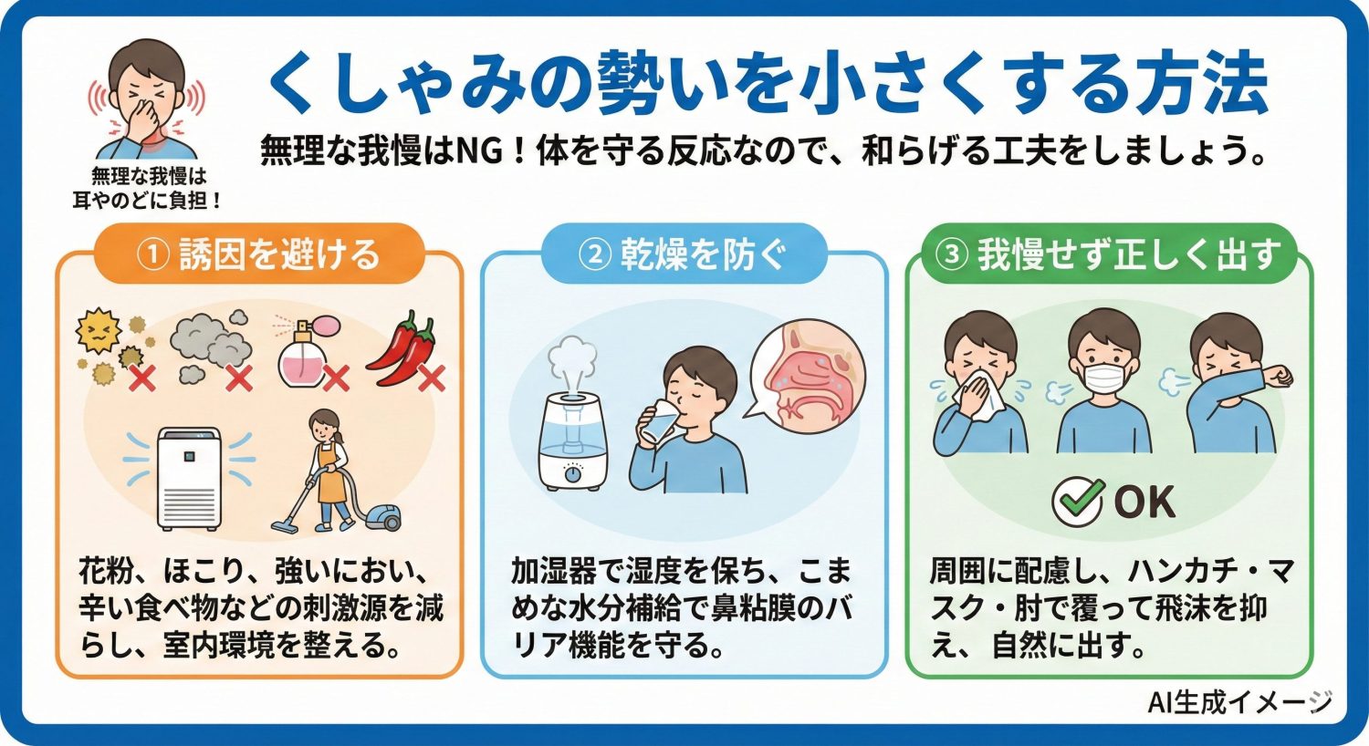 くしゃみの勢いを小さくする方法