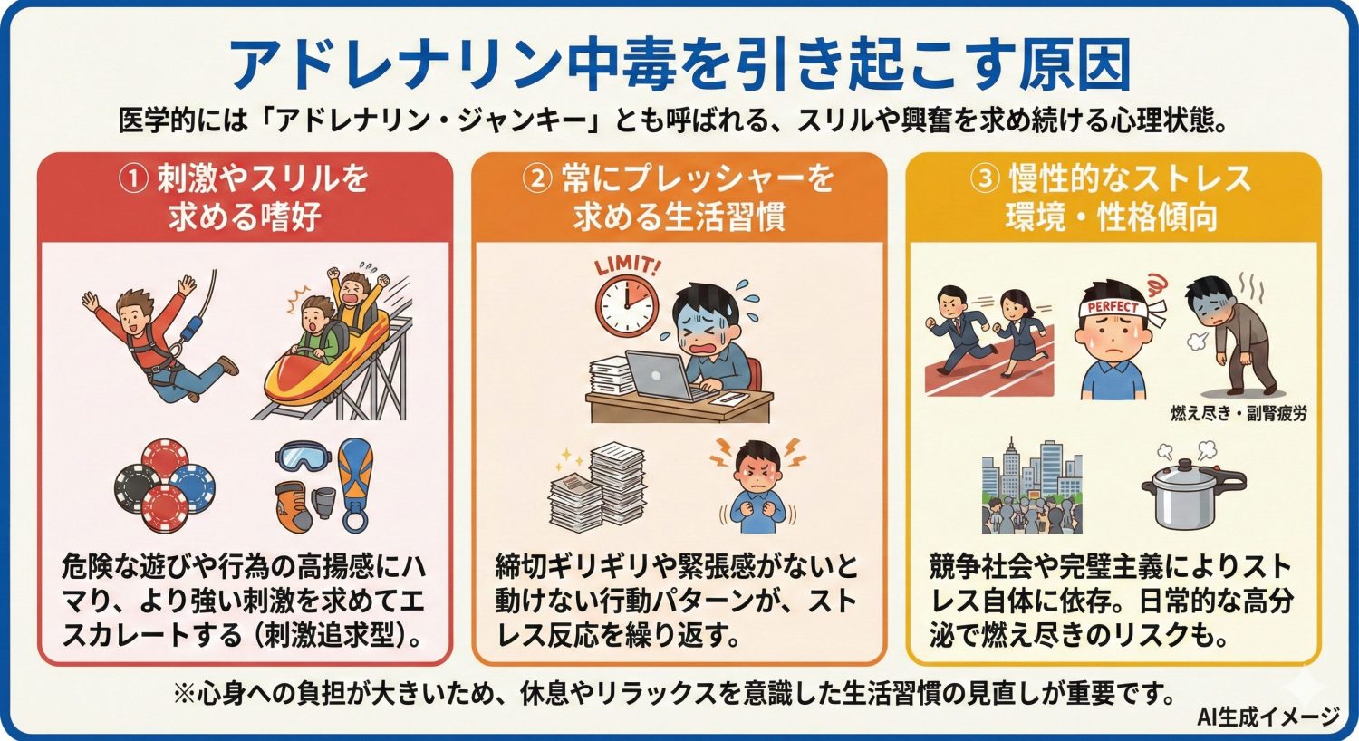 アドレナリン中毒を引き起こす原因