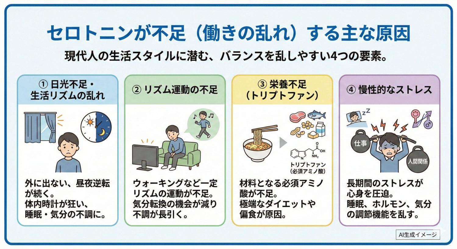 セロトニンが不足する原因