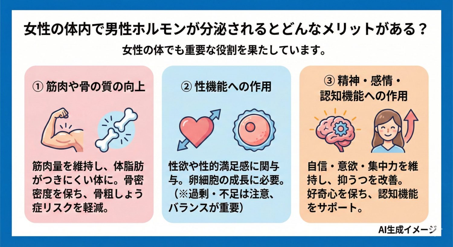 女性の体内で男性ホルモンが分泌されるとどんなメリットがある？