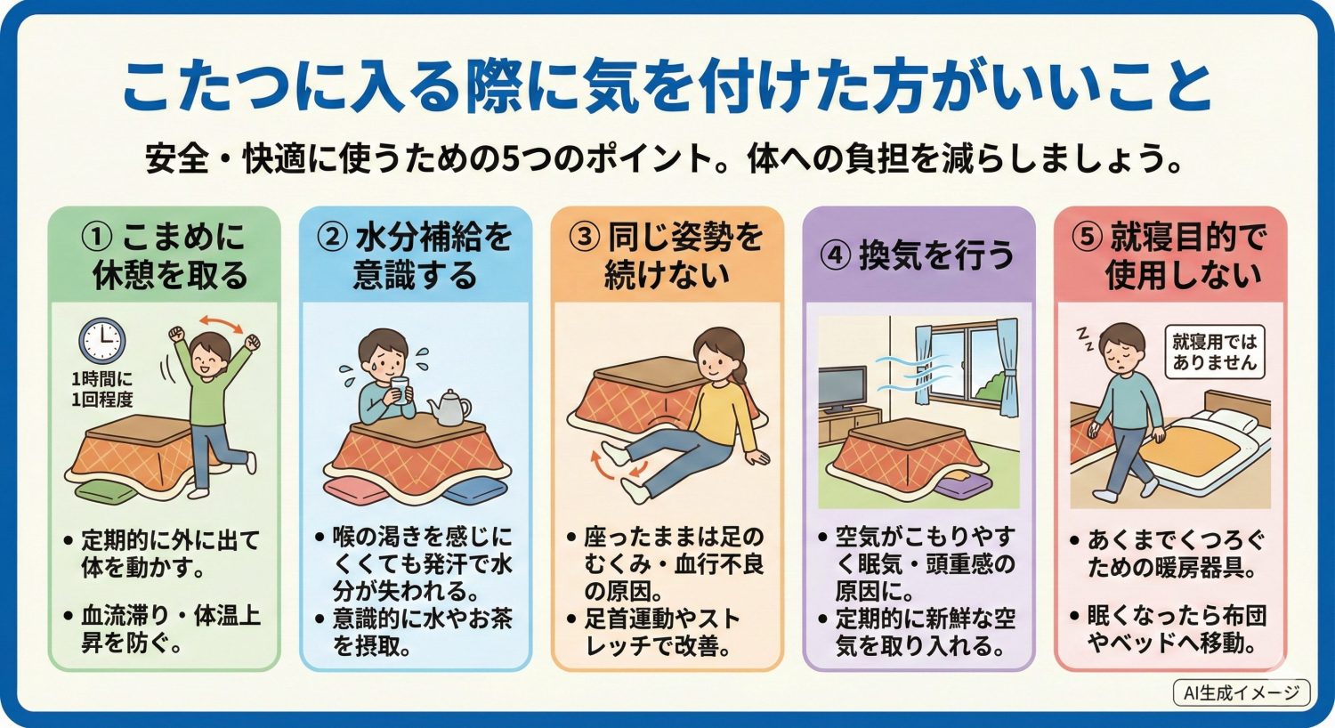 こたつに入る際に気を付けた方がいいこと