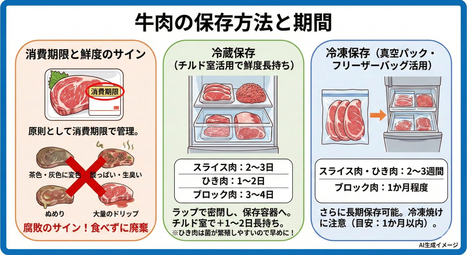牛肉の保存方法や期間