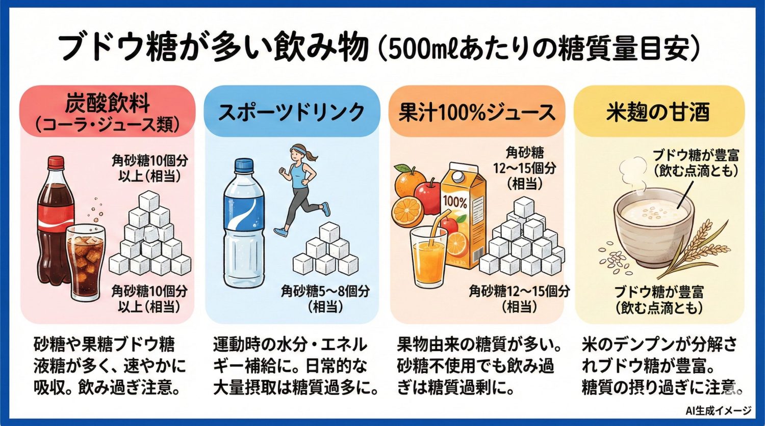 ブドウ糖が多い飲み物