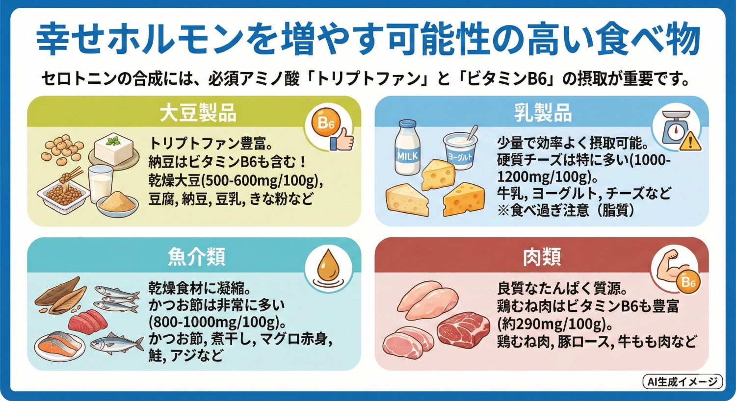幸せホルモンを増やす可能性の高い食べ物