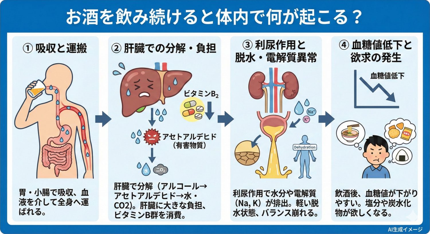 お酒を飲み続けると体内で何が起こる？