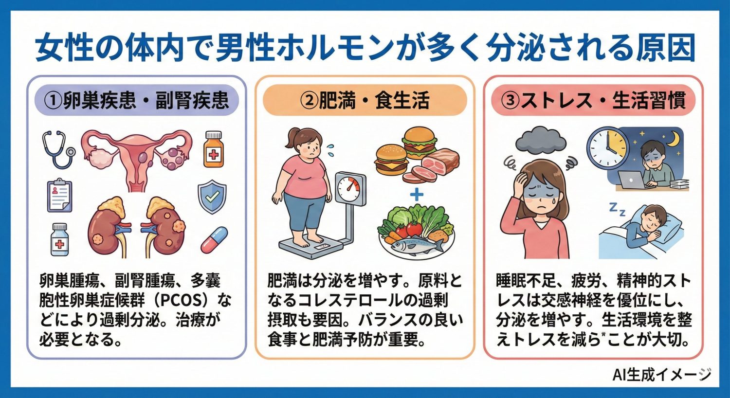 女性の体内で男性ホルモンが多く分泌される原因