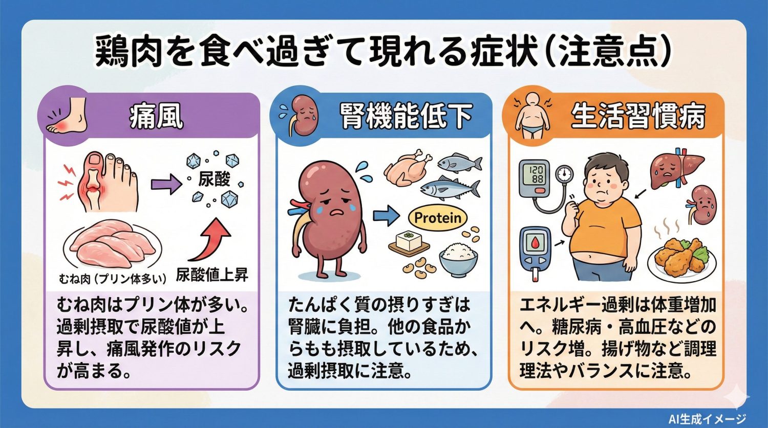 鶏肉を食べ過ぎて現れる症状