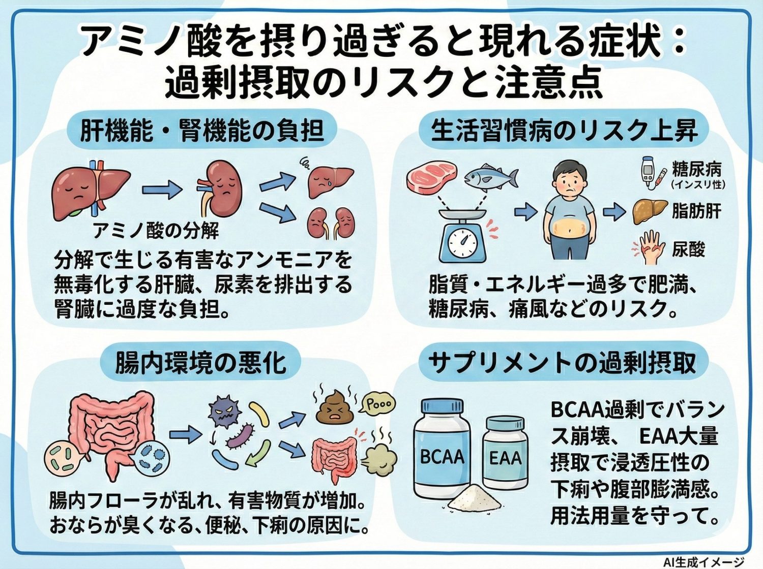 アミノ酸を摂り過ぎると現れる症状