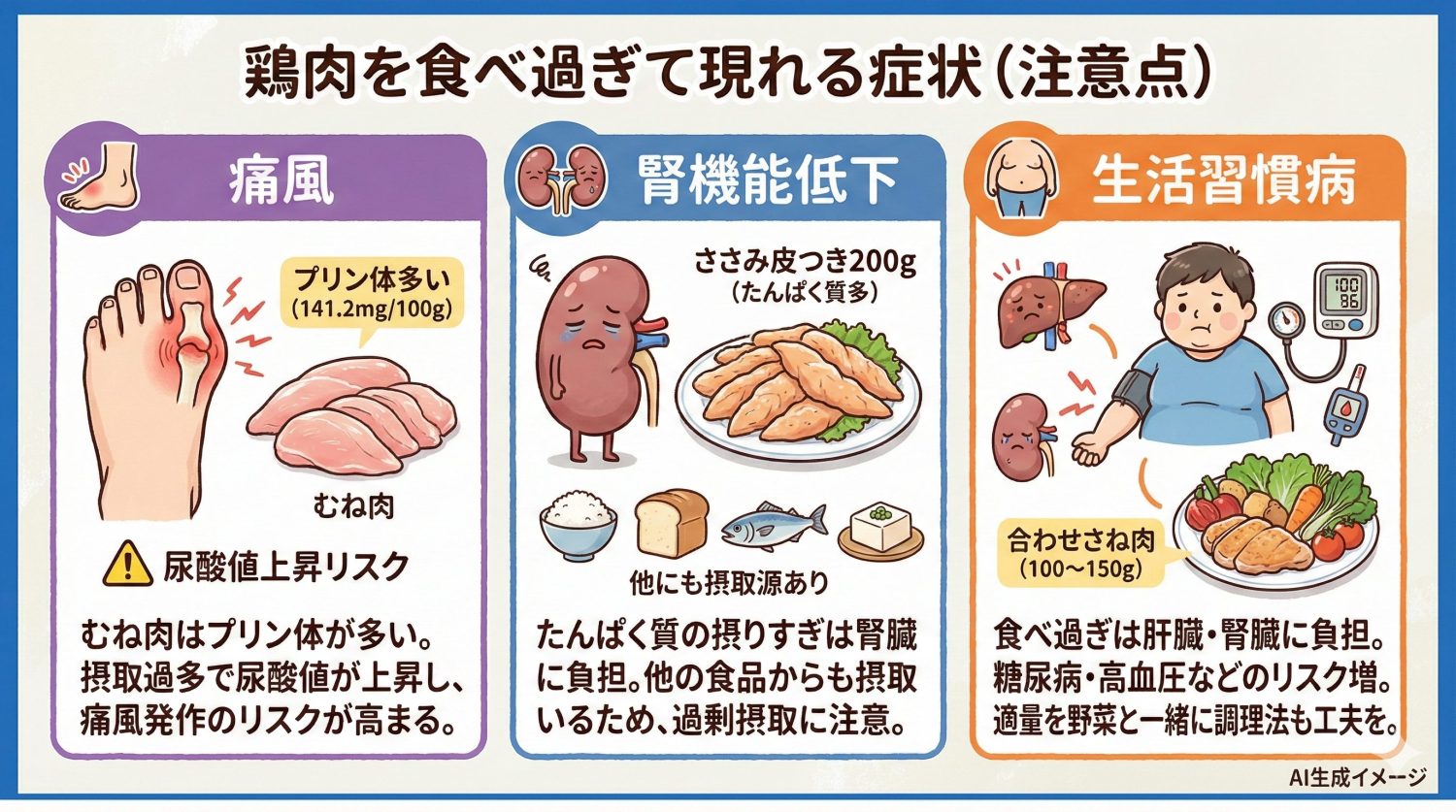 鶏肉を食べ過ぎて現れる症状
