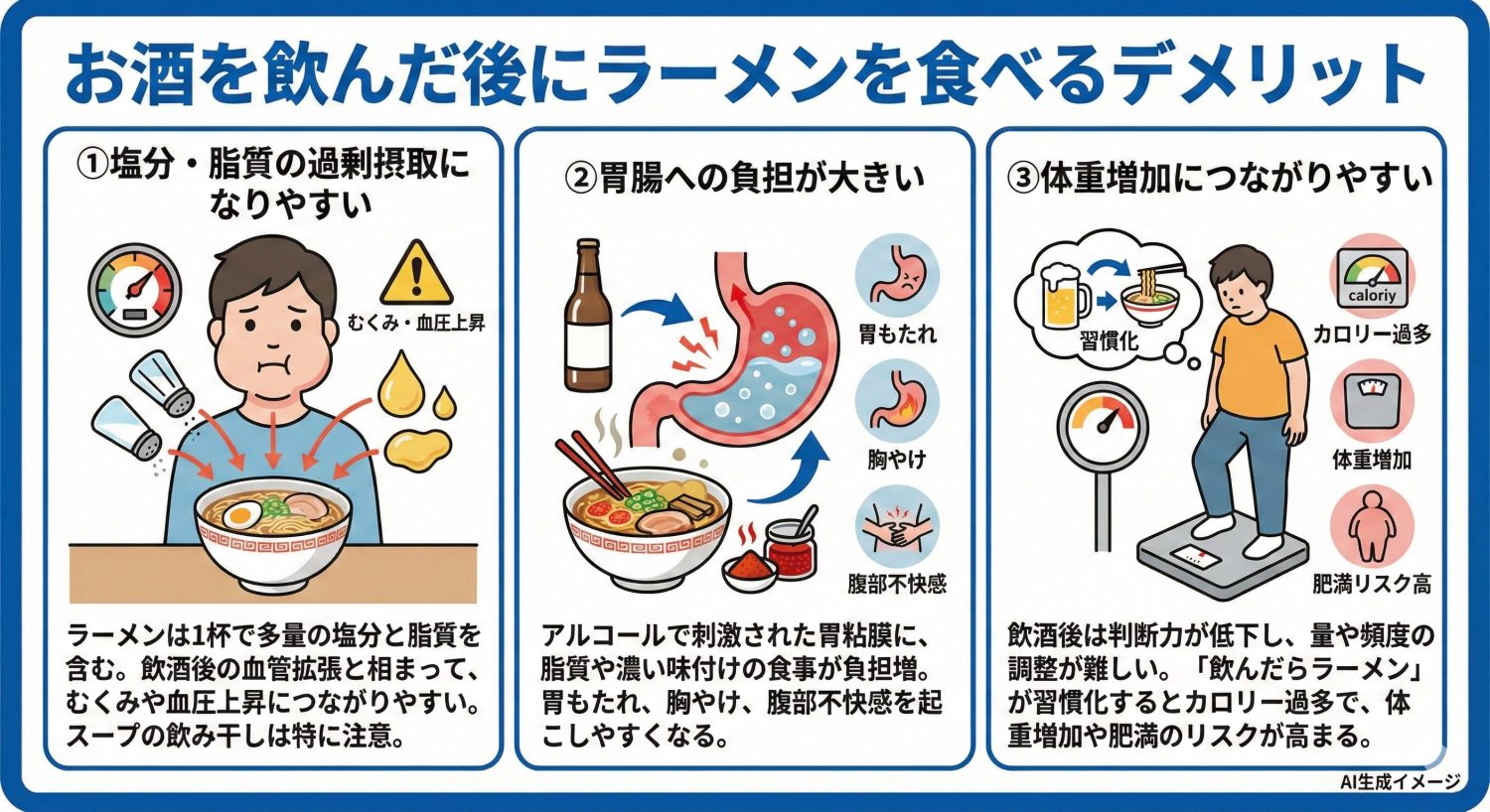 お酒を飲んだ後にラーメンを食べるデメリット