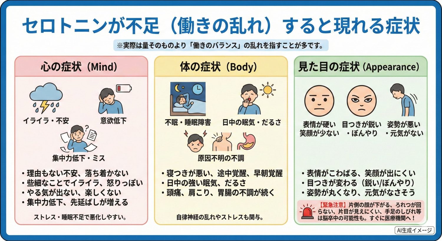 セロトニンが不足すると現れる症状