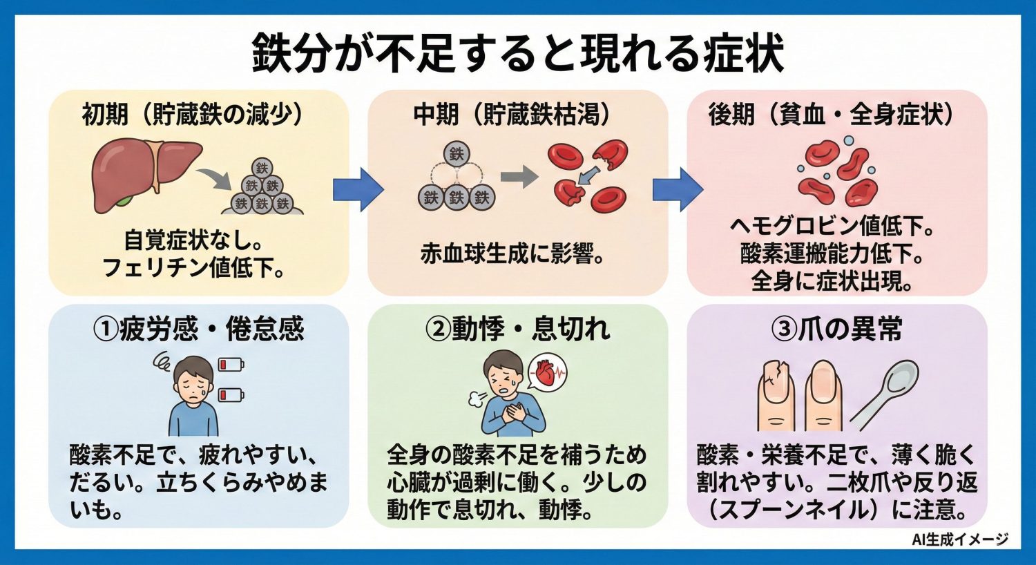 鉄分が不足すると現れる症状
