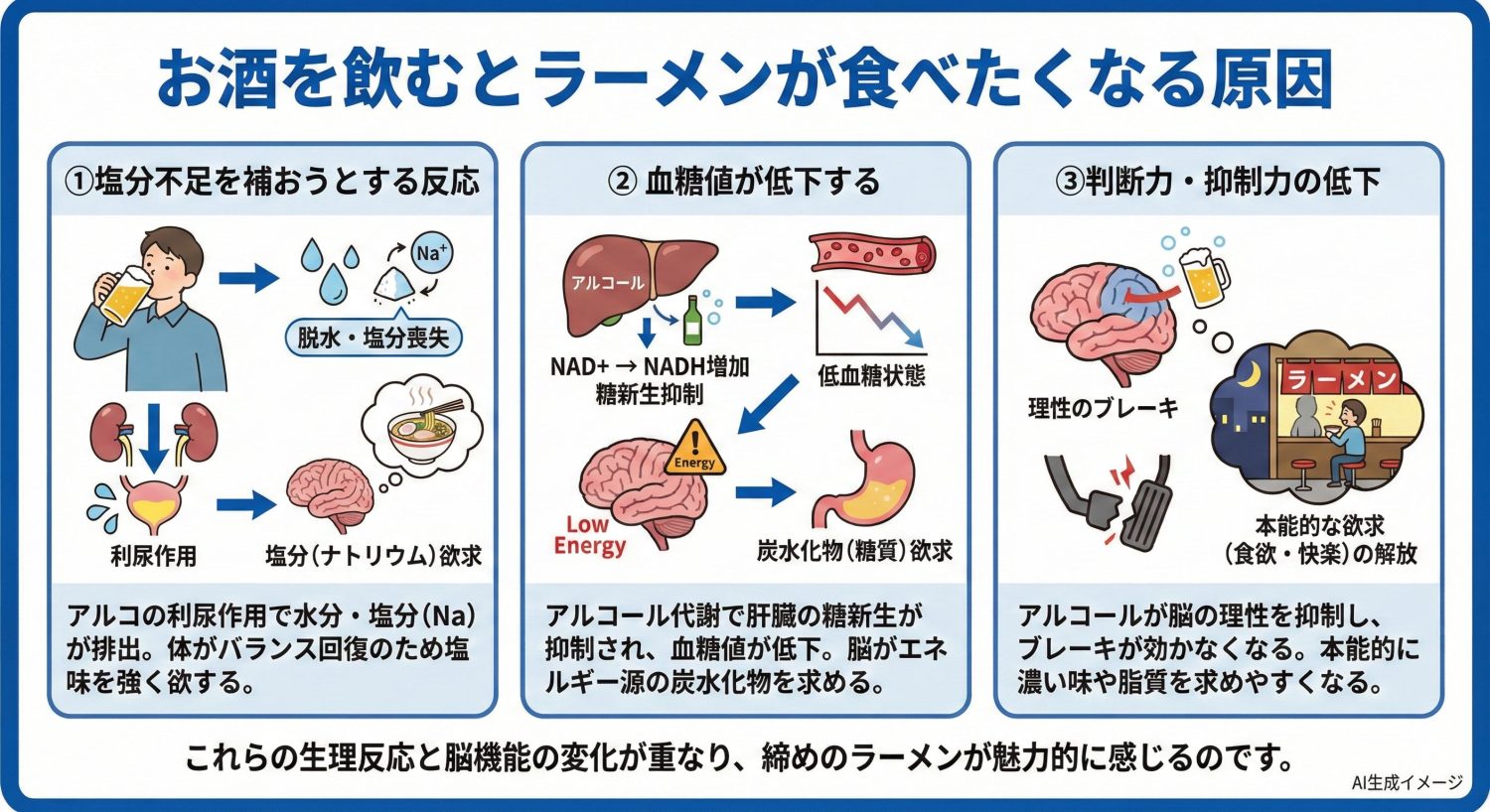 お酒を飲むとラーメンが食べたくなる原因