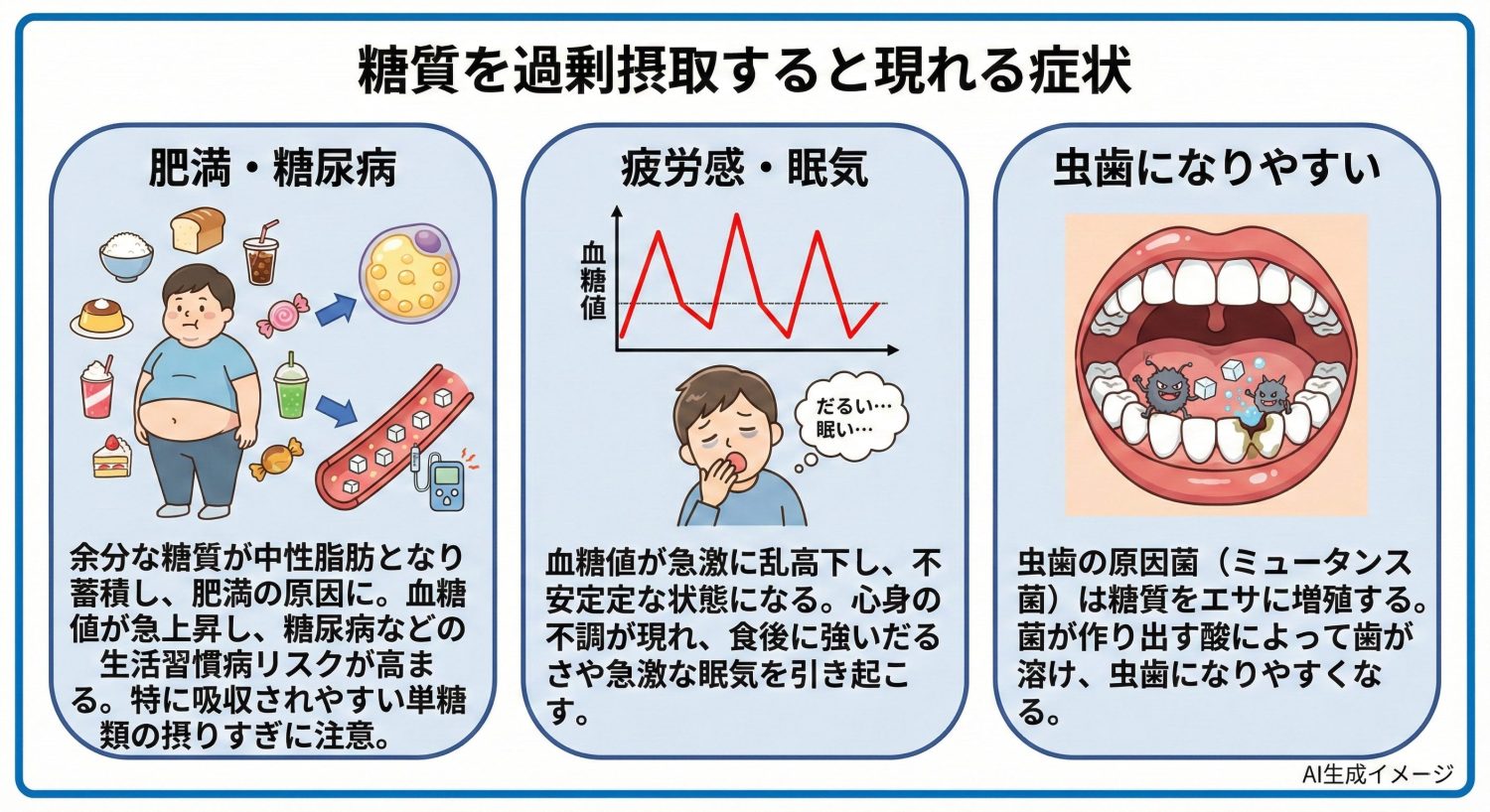 糖質を過剰摂取すると現れる症状