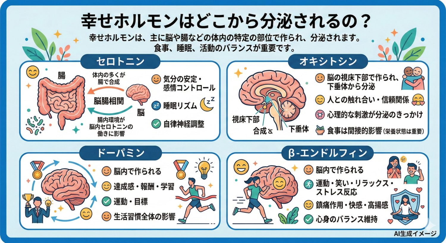 幸せホルモンはどこから分泌されるの?