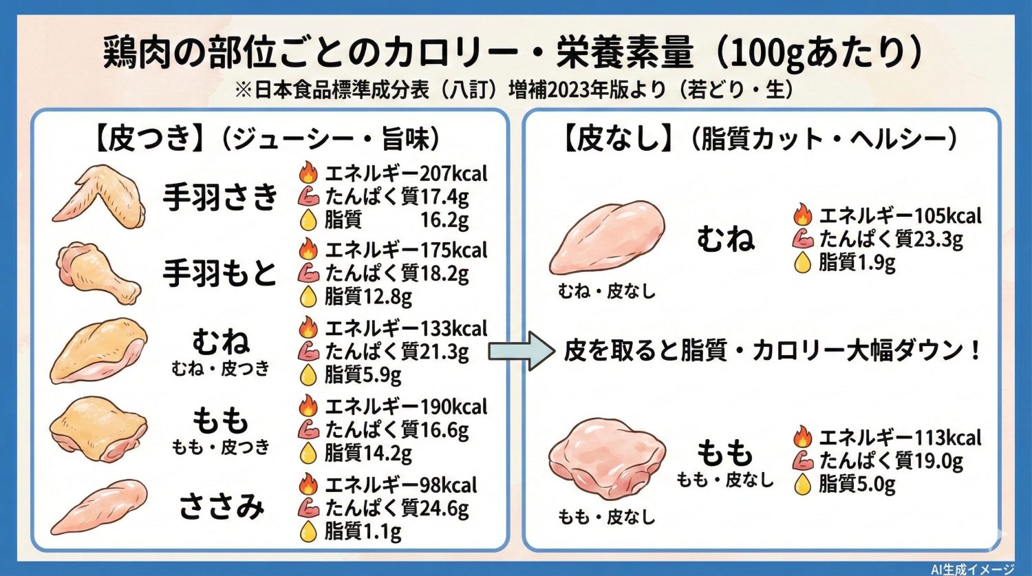 鶏肉の部位ごとのカロリー量