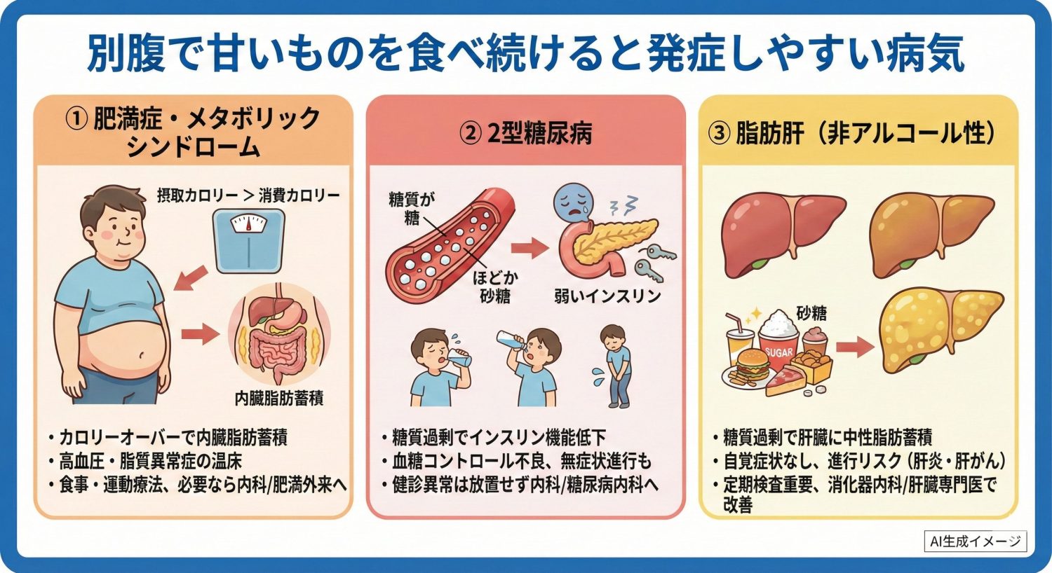 別腹で甘いものを食べ続けると発症しやすい病気