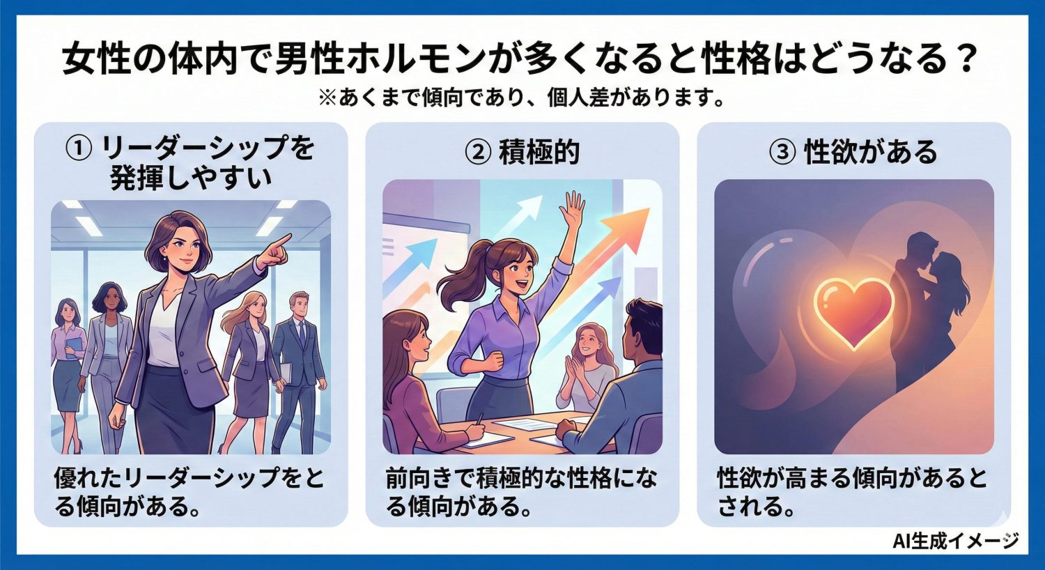 女性の体内で男性ホルモンが多くなると性格はどうなる？