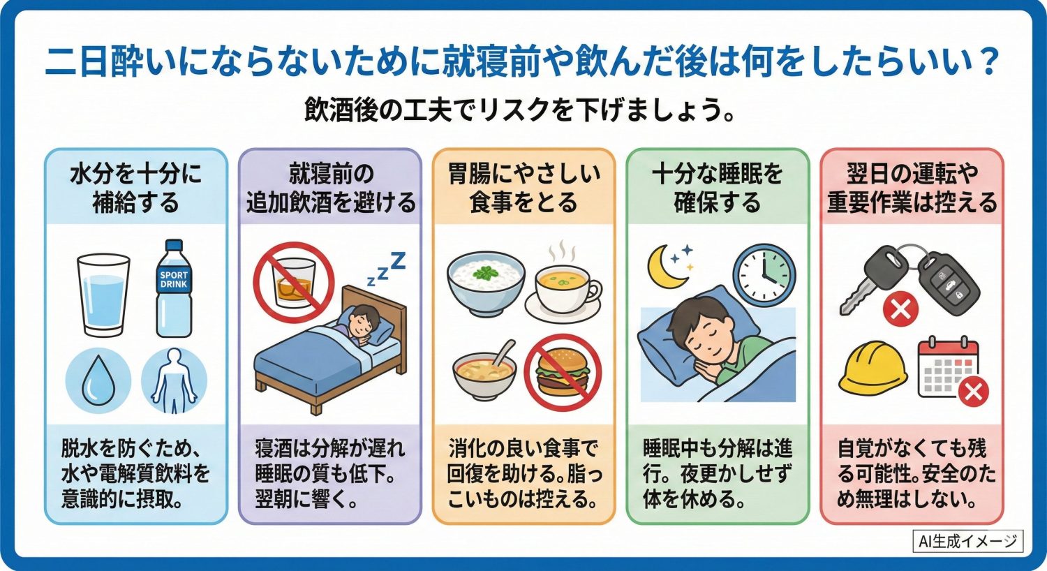 二日酔いにならないために就寝前や飲んだ後は何をしたらいい？