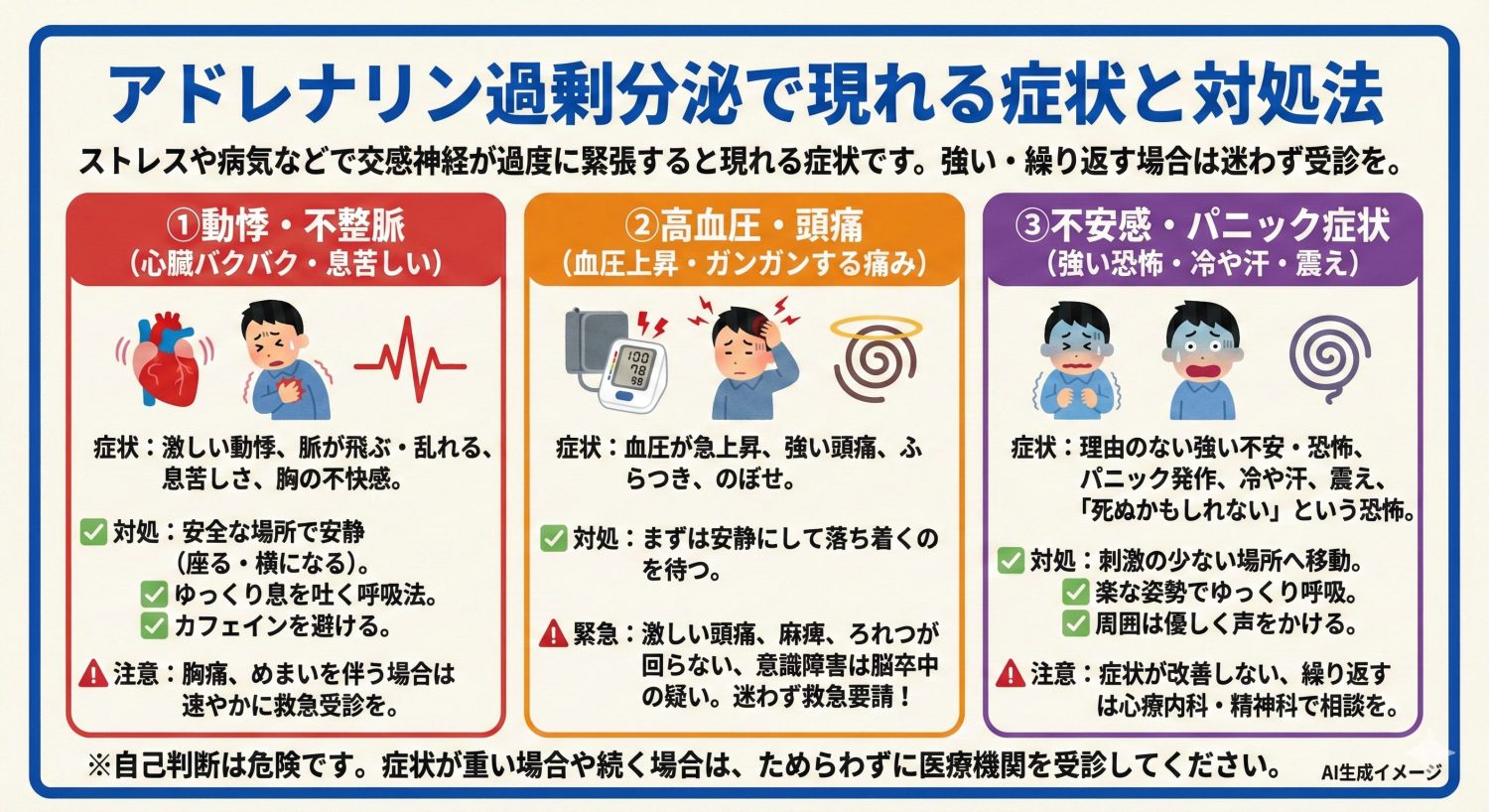 アドレナリンが過剰分泌されると現れる症状