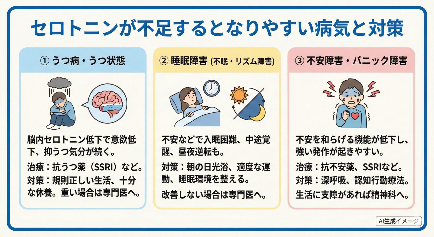 セロトニンが不足するとどんな病気になりやすい？