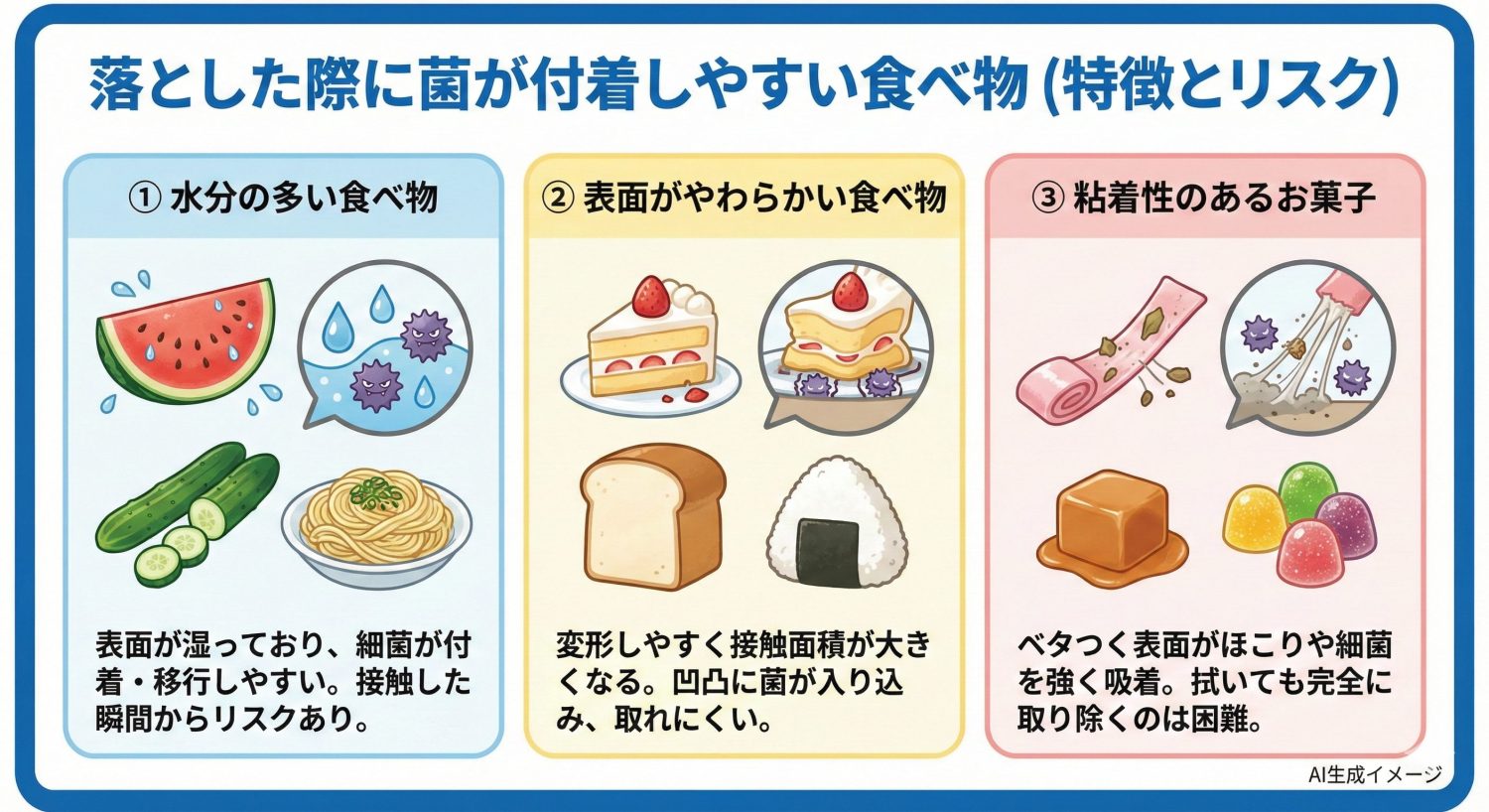 落とした際に菌が付着しやすい食べ物