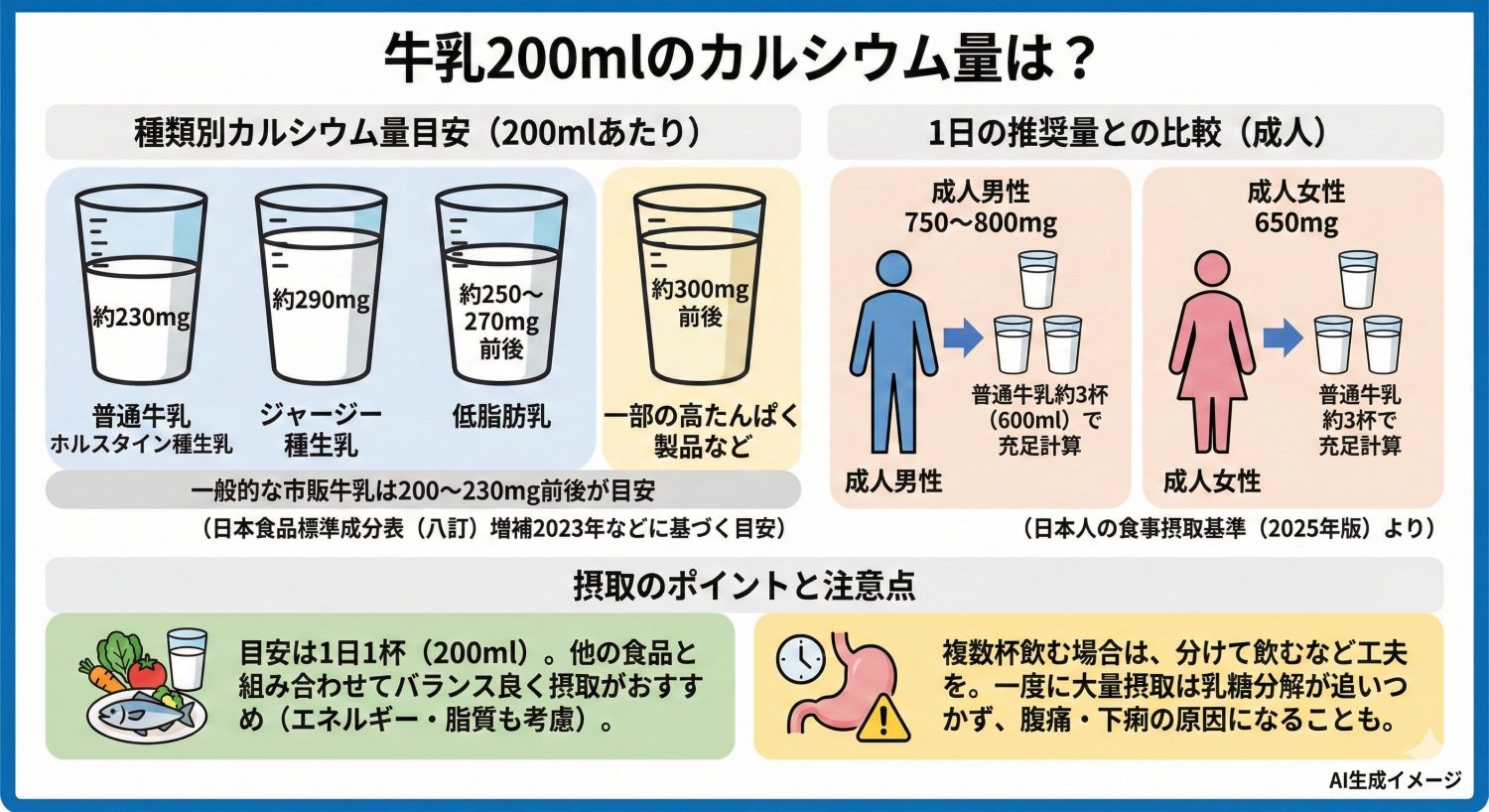 牛乳200mlのカルシウム量は?