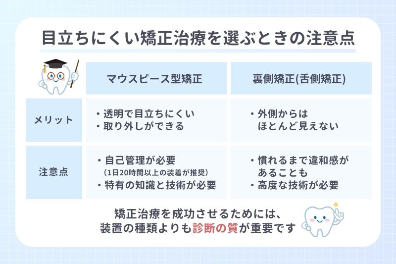 目立ちにくい矯正治療を選ぶときの注意点