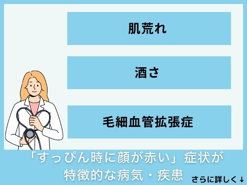 「すっぴんの時に顔が赤い」症状が特徴的な病気・疾患