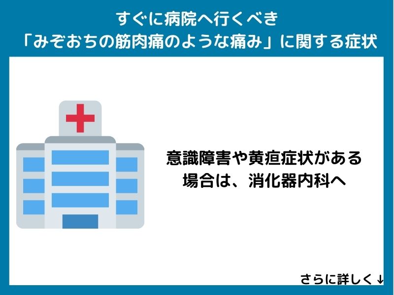 すぐに病院へ行くべき「みぞおちの筋肉痛のような痛み」に関する症状