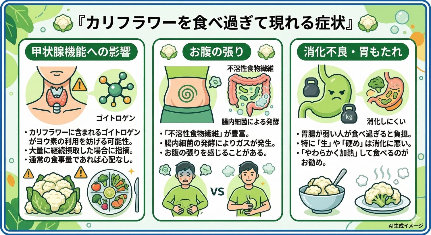 カリフラワーを食べ過ぎて現れる症状