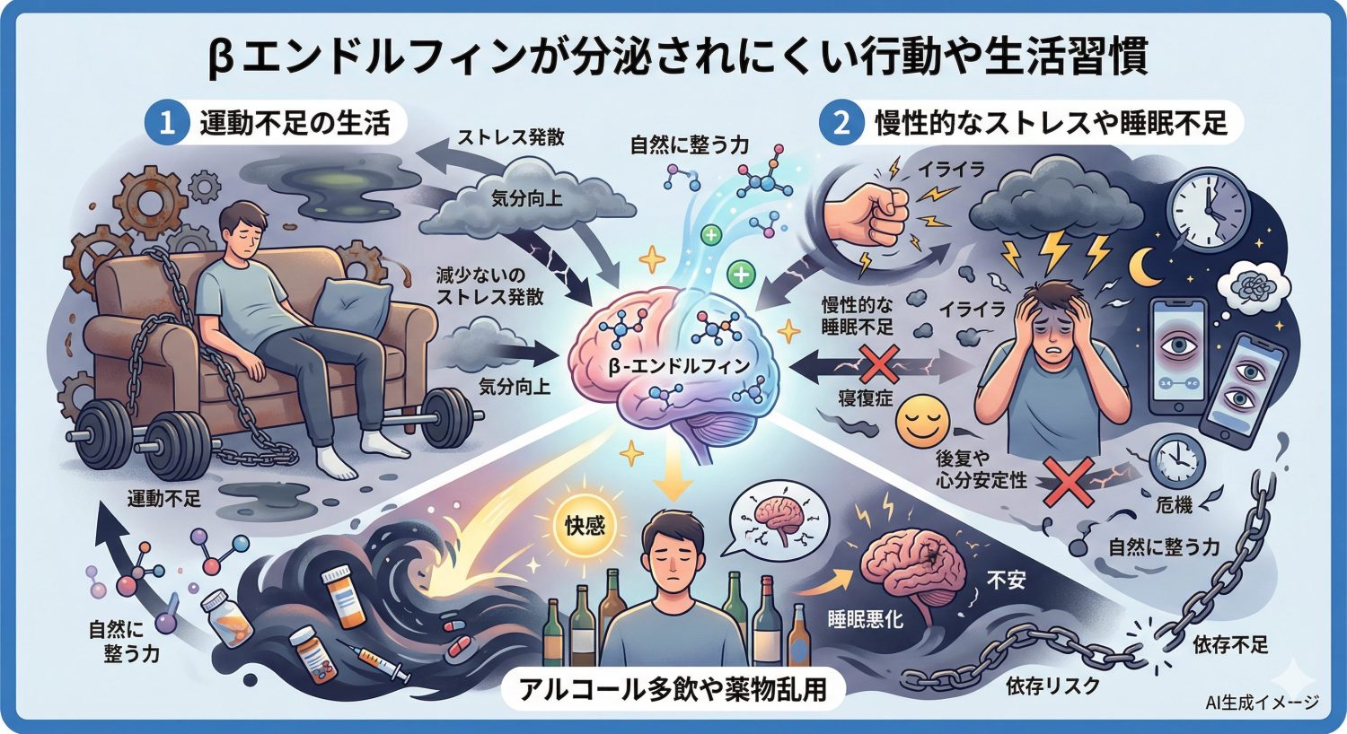βエンドルフィンが分泌されにくい行動や生活習慣