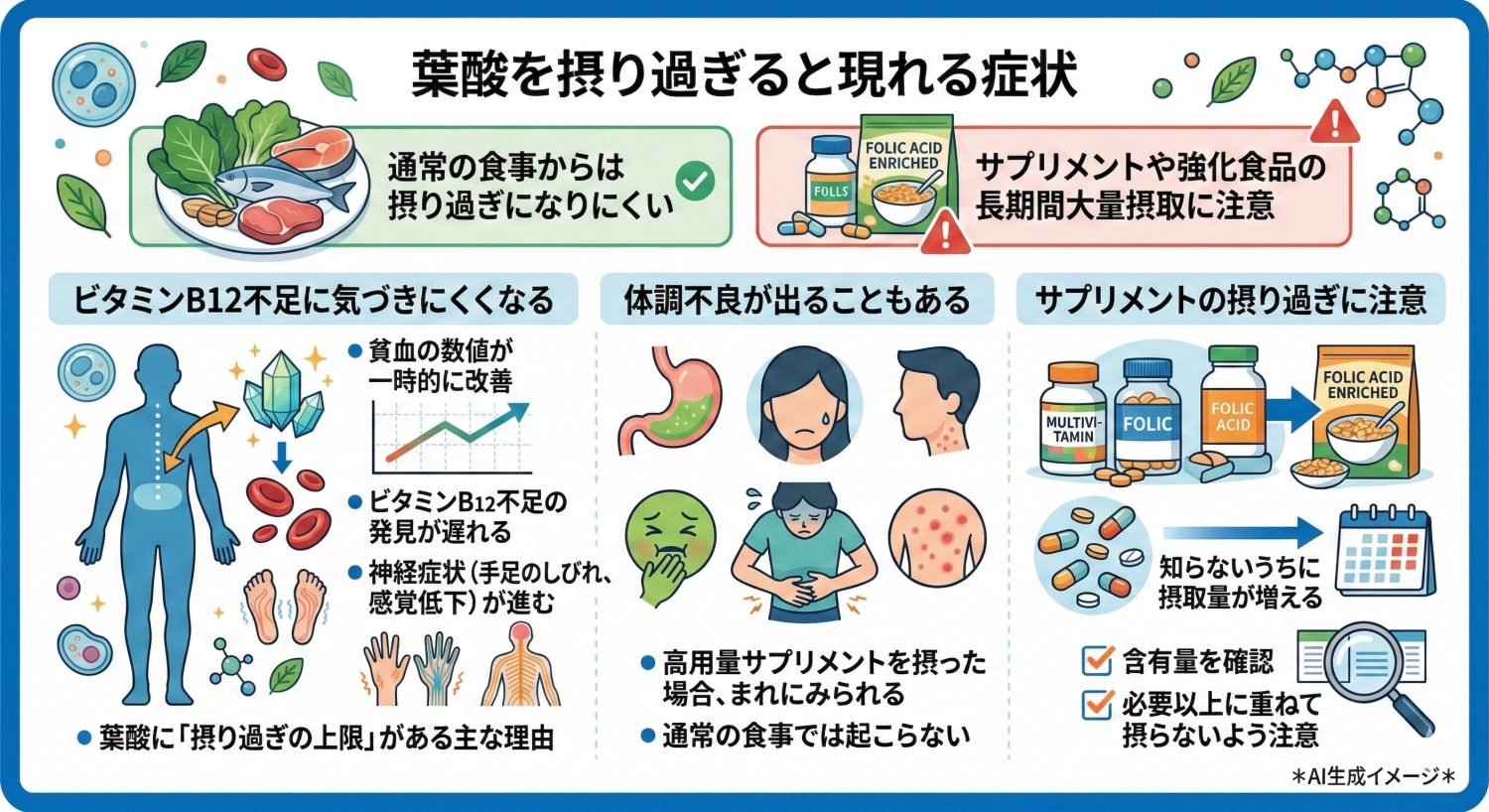 葉酸を摂り過ぎると現れる症状