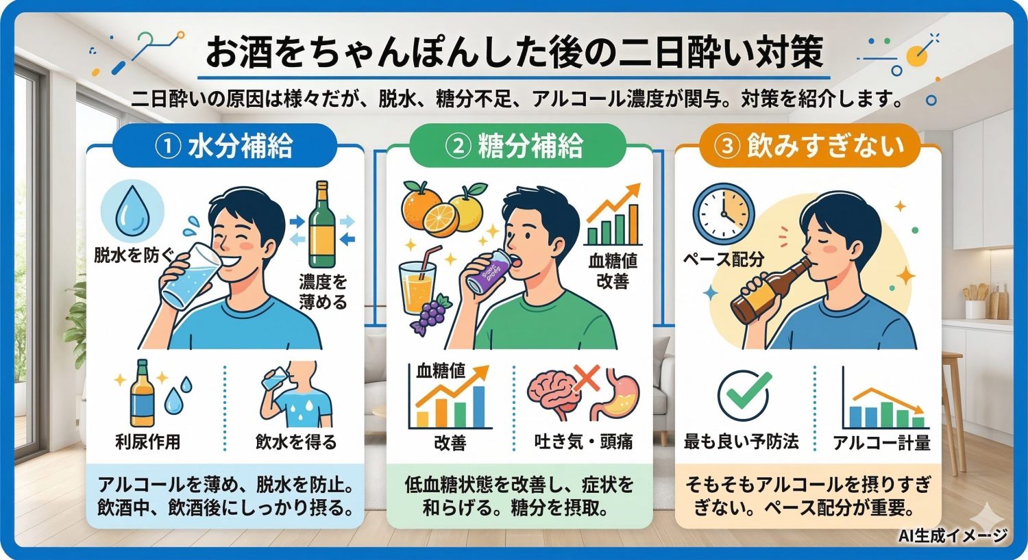 お酒をちゃんぽんしてしまったらどのような対策で二日酔いを防げる？